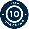 '10 Years Coaching ICF'. The design should be minimalist wi